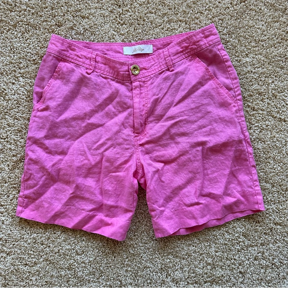Lilly Pulitzer Aldora‎ Linen Shorts Pink Size 0 Tailored Resort Preppy